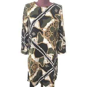 Stradivarius Olive Green Gold Black Chain Rope Bridle Print NWT - Size Large